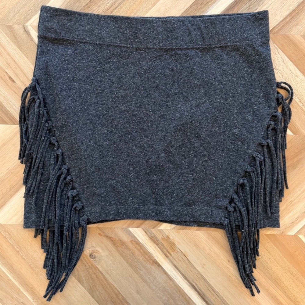 Rip Curl Womens Charcoal Grey Fringe Side Mini Skirt Stretch Boho Festival Sz S